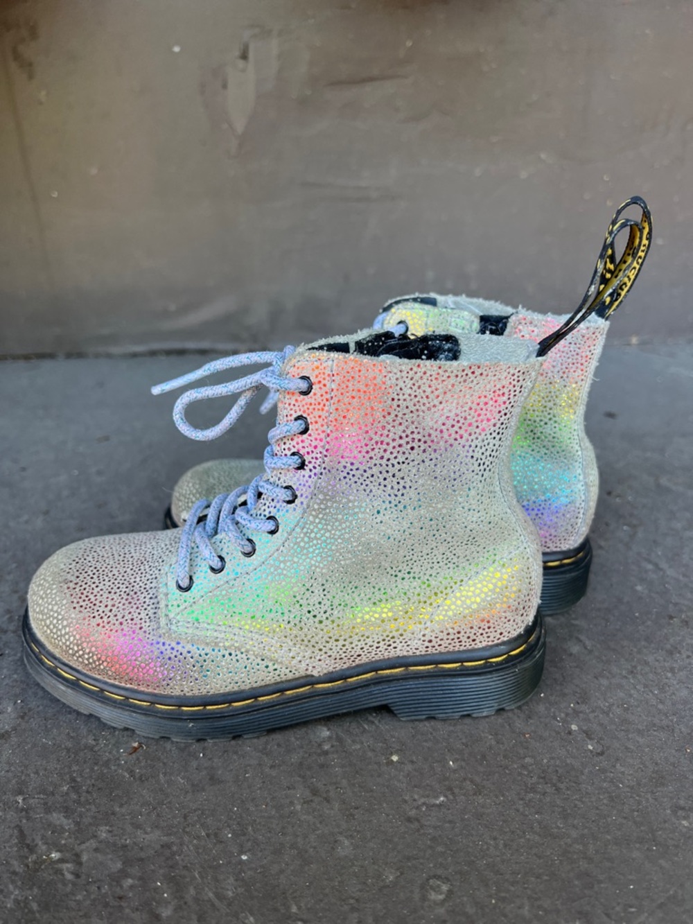 Dr. Martens Multi Color Rainbow Glitter Cambat Boots.  Size 10 Toddler. - Picture 3 of 6